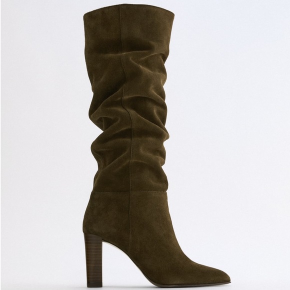 ZARA 100% Leather Suede High Heeled Boots - Picture 2 of 10